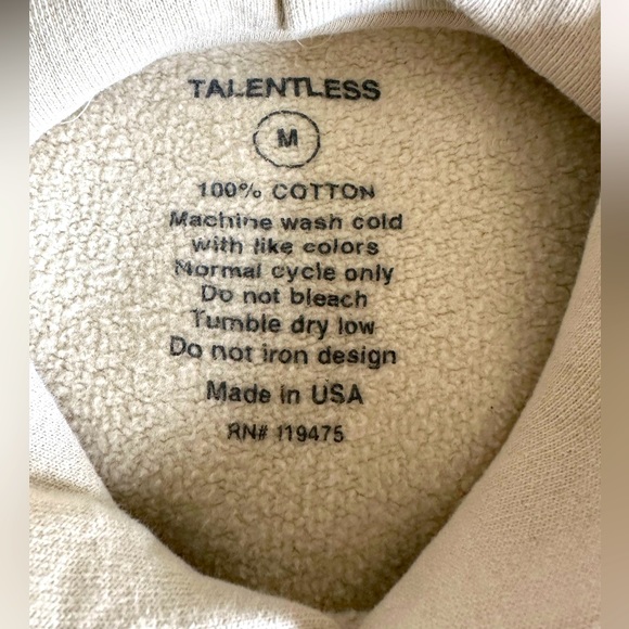Talentless - Heavyweight unisex beige hoodie size medium - Picture 3 of 7